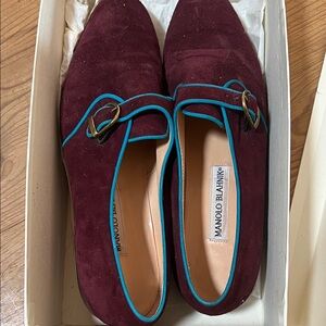 Manolo Blahnik Purple Suede Heels with Tonal Trim